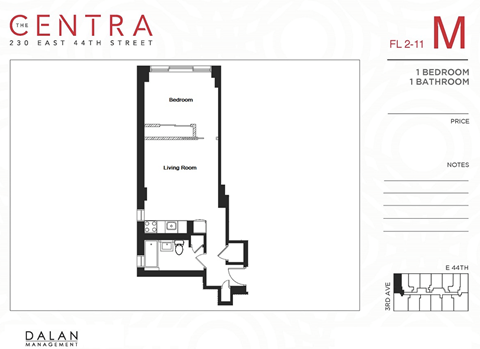 Floor plan for 1 bed, 1 bath, 456 sqft